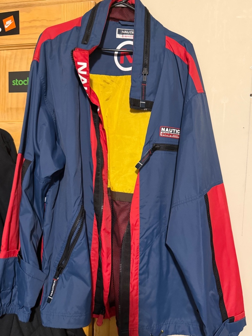 Nautica Men's Blue & Red Lightweight Windbreaker with Yellow Lining